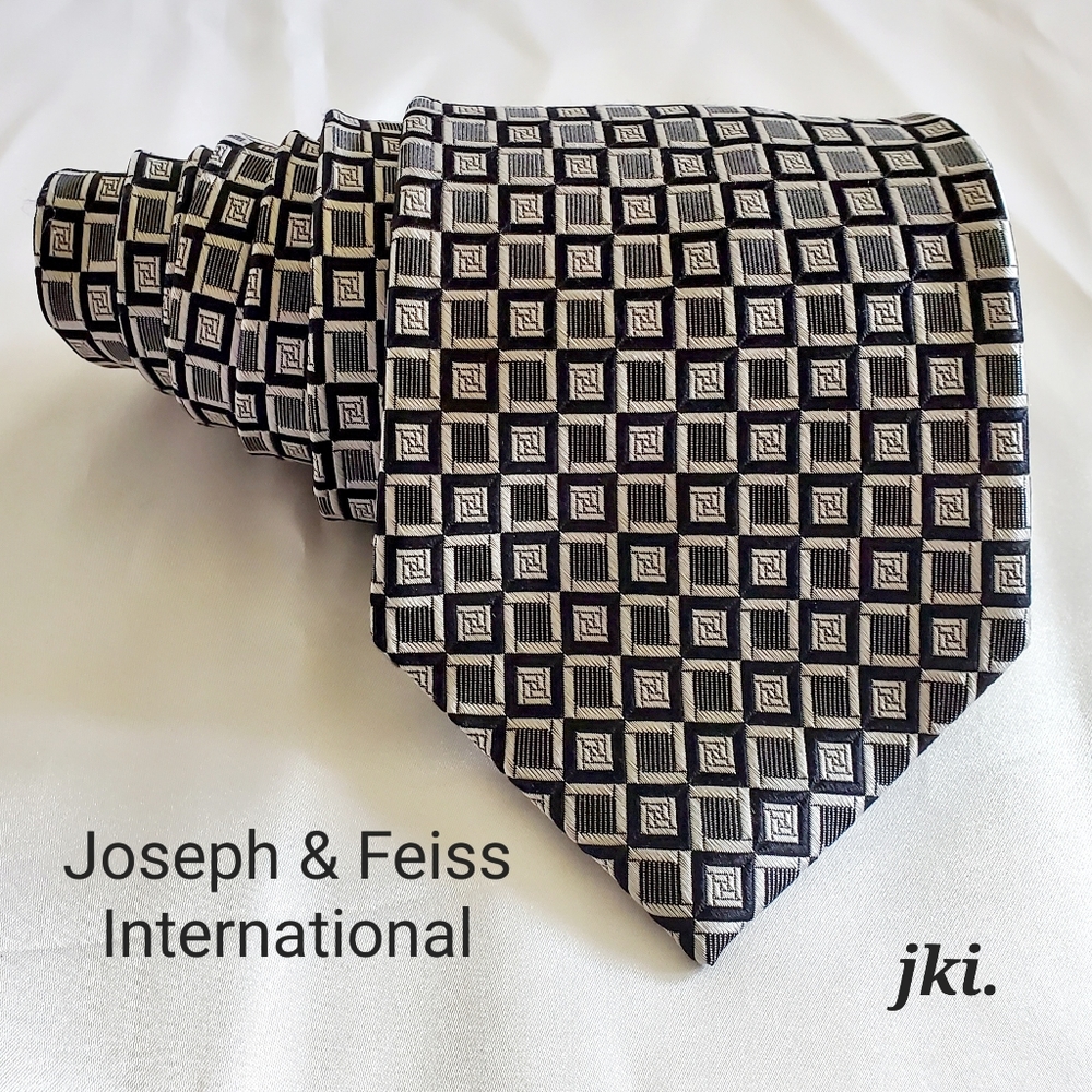 Joseph & Feiss International Men's Necktie Silk Black/Silver Checkered